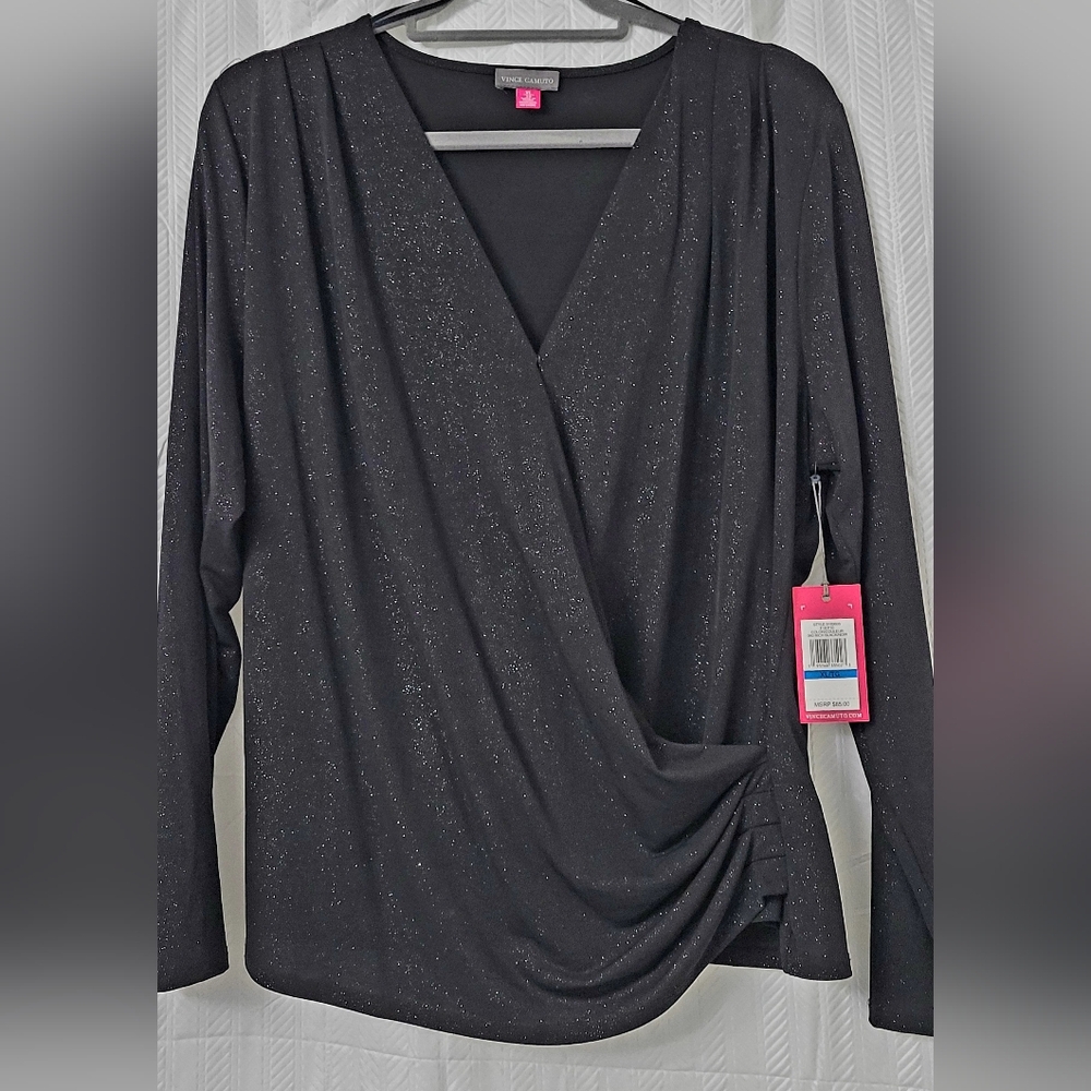 NWT Vince Camuto Sparkling Black Drape Blouse US XL